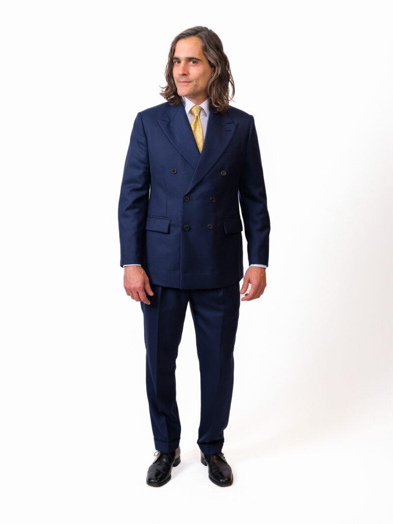 Navy Herringbone Wool